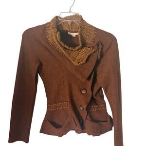 By Gro Abrahamsson 100% Brown Boiled Wool Jacket Asymmetrical Peplum Denmark XS